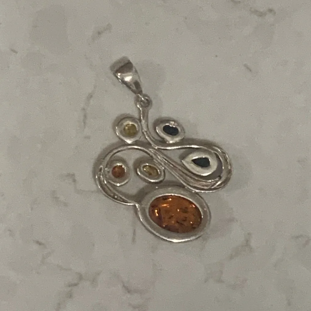 EUC MULTI COLOR BALTIC AMBER PENDANT .925 - Picture 2 of 2